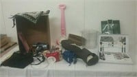 Makeup kit, softballs, hair dryer and curler,