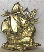 Large vintage metallic plastic ship plaque