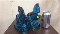 Pair of blue glass horse bookends