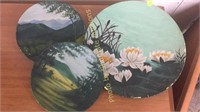 Lot of 3 antique painted wooden plates