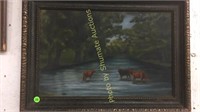 Antique cows painting 22" x 15"