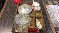 Box lot containing tea pot, religious items &