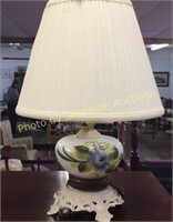 Milk glass lamp w/ hand painted flowers