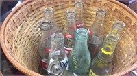 Basket lot of soda bottles Nehi, Nugrape, etc