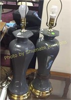 Pair of grey ceramic lamps