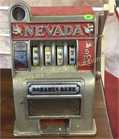 Small metal NEVADA slot machine style Bank
