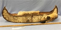 Large birch bark canoe 31" long, decorated with an