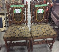 Lot of 2 Wooden Chairs w/ Cushioned Seats 43"H