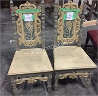 Lot of 2 Carved Wooden Chairs 43"H x 20"W x 19"L