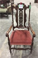 Antique Wooden Chair w/ Cushion Seat 47"Height