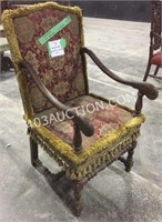 Antique Tasseled Arm Chair 42"H x 20"W x 21"L