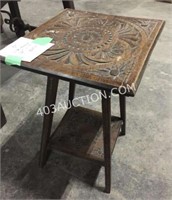 Wooden Side Table w/ Carved Design 16"x 15" x 24"H