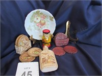 Bowl & Stacking Dolls, Leather Coasters, Flask