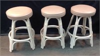 White Rattan Pink Cushioned Counter Stools