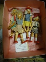 Group Of 4 Wooden Polish Dolls With Original Cloth