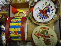 Lot Of Tin Litho Tambourines And Drums