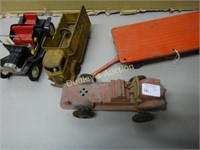 Cast Fire Truck, Tin Jalopy, Farm Wagon And Delive