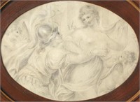 Antique Continental Graphite Sketch, Venus & Mars