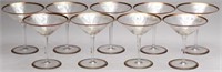 9 Etched Copper Rim Cocktail Glasses