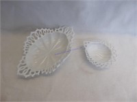 Pair Vintage Lace Edge Milk Glass