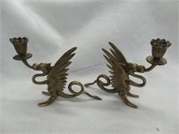 Pair Of Vintage Brass Griffin Candle Holders