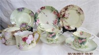 Hand Painted plates, cream, sugar, cups, saucers