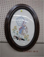 25" Oak frame bowed glass frame with Holly Hobby