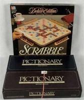 3 board games Scrabble and Pictionary