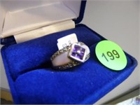 STERLING SILVER RING WITH AMETHYST & MOTHER OF PEA
