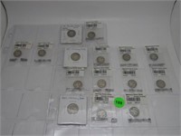2 SHEETS WITH 4 BARBER DIMES & 11 MERCURY DIMES