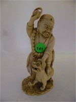 IVORY ASIAN MAN WITH CAT FIGURINE - 6"
