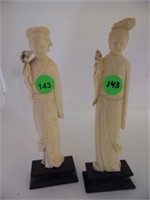 2 PC IVORY GEISHIA FIGURINES ON WOODEN STANDS - AP