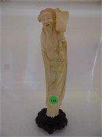 IVORY ASIAN MAN FIGURINE ON WOODEN STAND - 10.5"