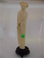 IVORY ASIAN LADY FIGURINE ON WOODEN STAND - 10.5"