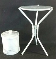 Marble canister 7H and matching marble top stand