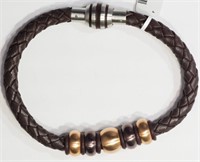 50F- stainless steel men's leather bracelet  -$150