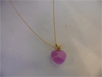 14K YELLOW GOLD NECKLACE & PINK HEART PENDANT - 18