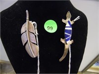 2 PC BROOCH LOT - STERLING SILVER "FEATHER" & GILA