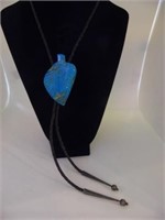BOLO TIE WITH TURQUOISE "LEAF" SLIDE