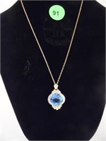 14K YELLOW GOLD NECKLACE & PENDANT WITH BLUE TOPAZ