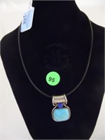 STERLING SILVER & TURQUOISE PENDANT ON CORD NECKLA