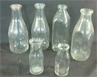 6 Vintage Glass Milk & Cream bottles