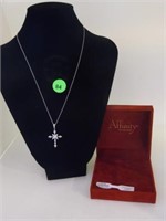 STERLING SILVER CROSS PENDANT WITH DIAMONDS ON STE