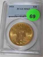 1924 GOLD DOUBLE EAGLE $20. LIBERTY COIN - PCGS MS
