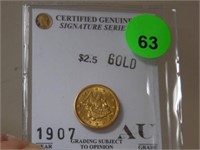 1907 GOLD LIBERTY HEAD QUARTER EAGLE COIN ($2.50)