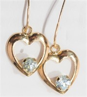 24F- 10k gold blue zircon heart earrings - $600