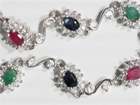 4F-Sterling Ruby, Sapphire & Emerald Bracelet $500
