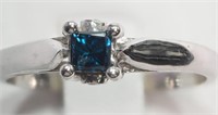 16F- 14k Gold Blue & White Diamond Ring - $1,800