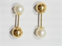 27F-sterling gold plate 2in1 pearl earrings - $100