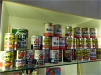 SHELF LOT OF COLLECTIBLE MOTOR OIL CANS - MOBILOIL